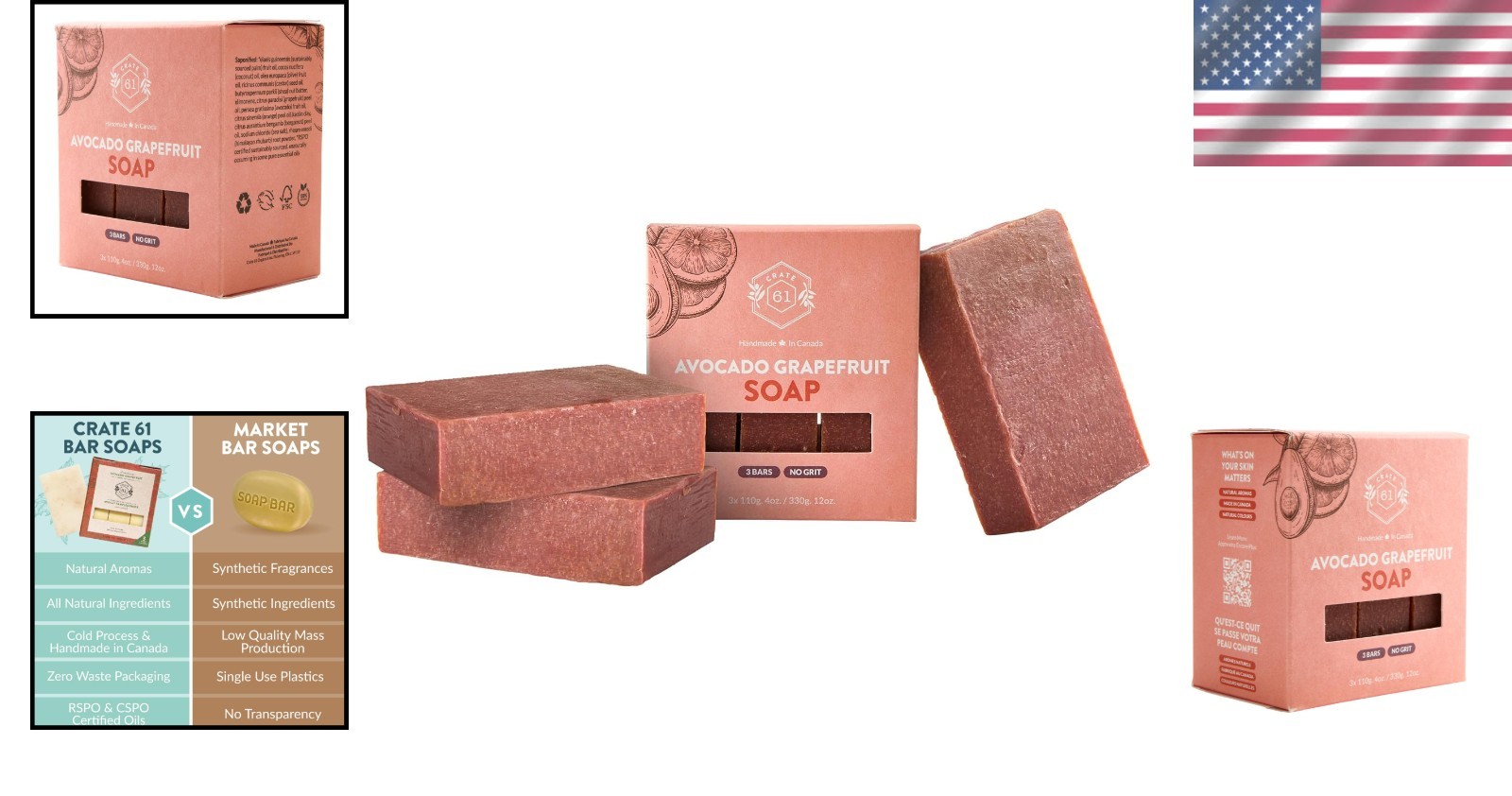 Eco-Friendly Natural Bar Soap Bundle – Grapefruit Scent for Men & Women