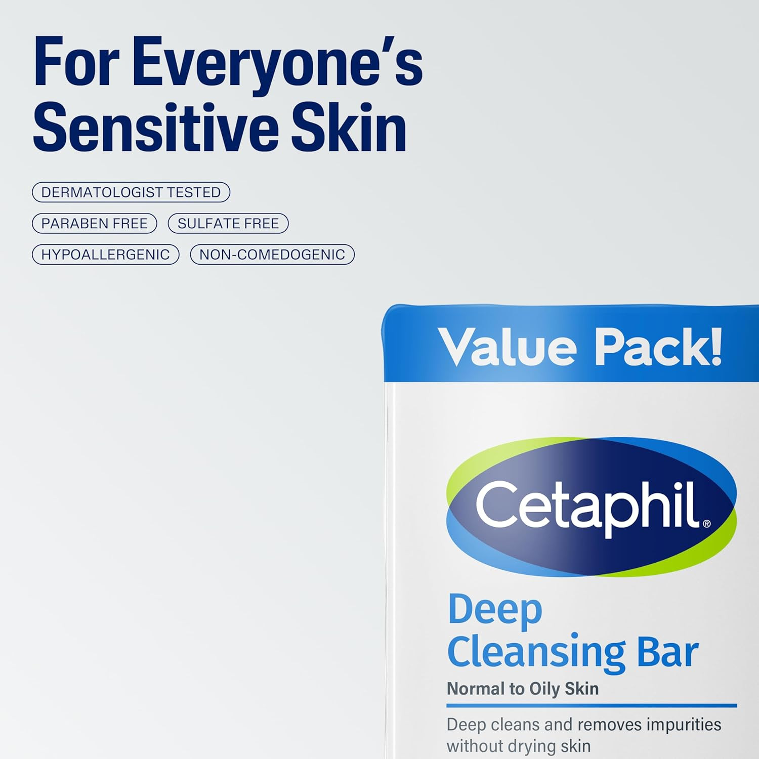 Bar Soap, Deep Cleansing Face and Body Bar, Pack of 3, for Dry to Normal, Sensit