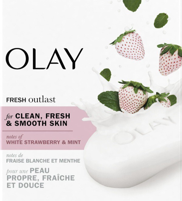 NEW! OLAY (6-BARS) 4 Oz. ●COOLING WHITE STRAWBERRY/MINT● Scented Fresh Outlast.