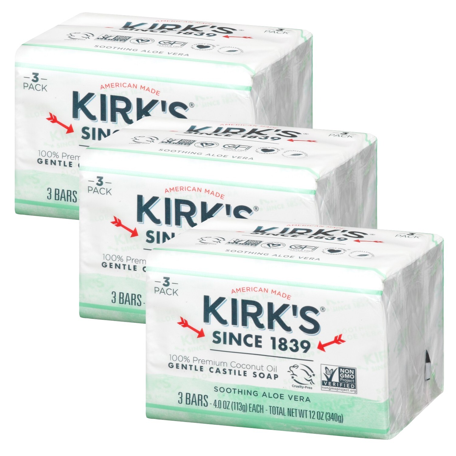 Kirk’s Natural Original Coco Aloe Vera Castile Bar Soap Pack of 3