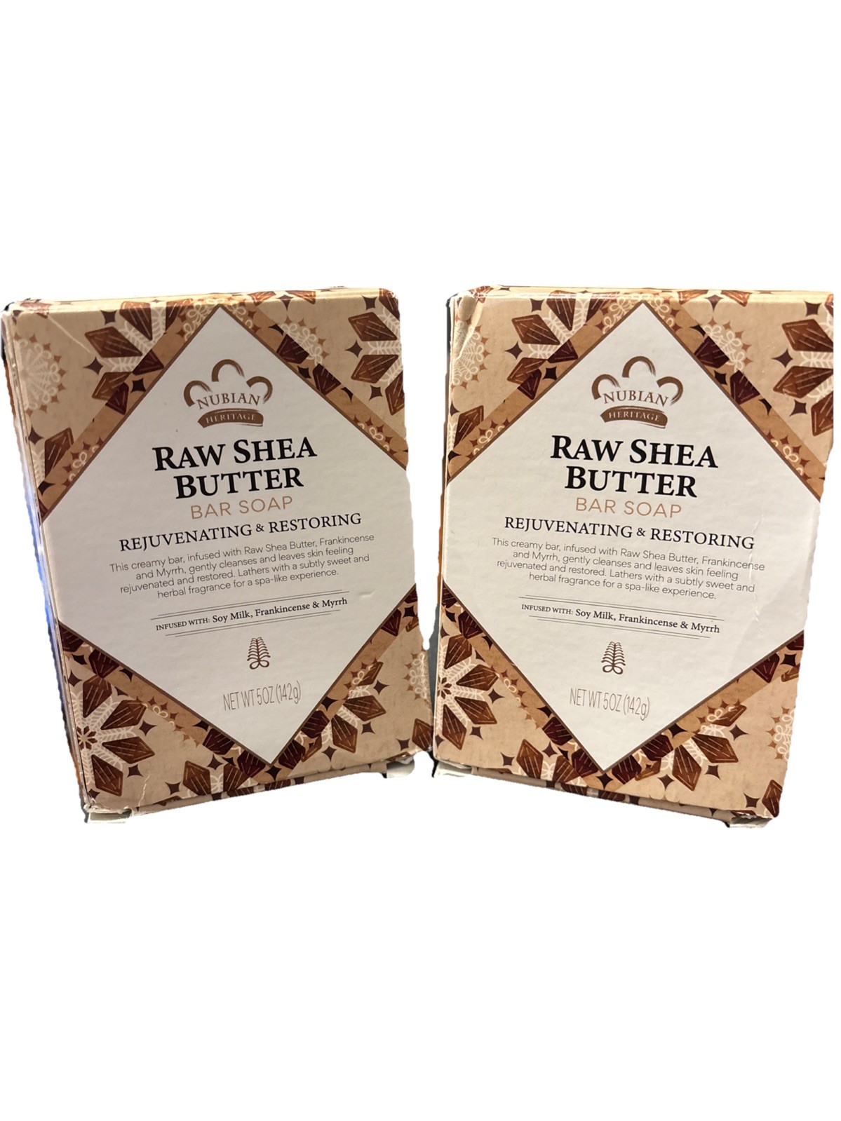 2x Nubian Heritage Raw Shea Butter Bar Soap with Frankincense and Myrrh 5oz