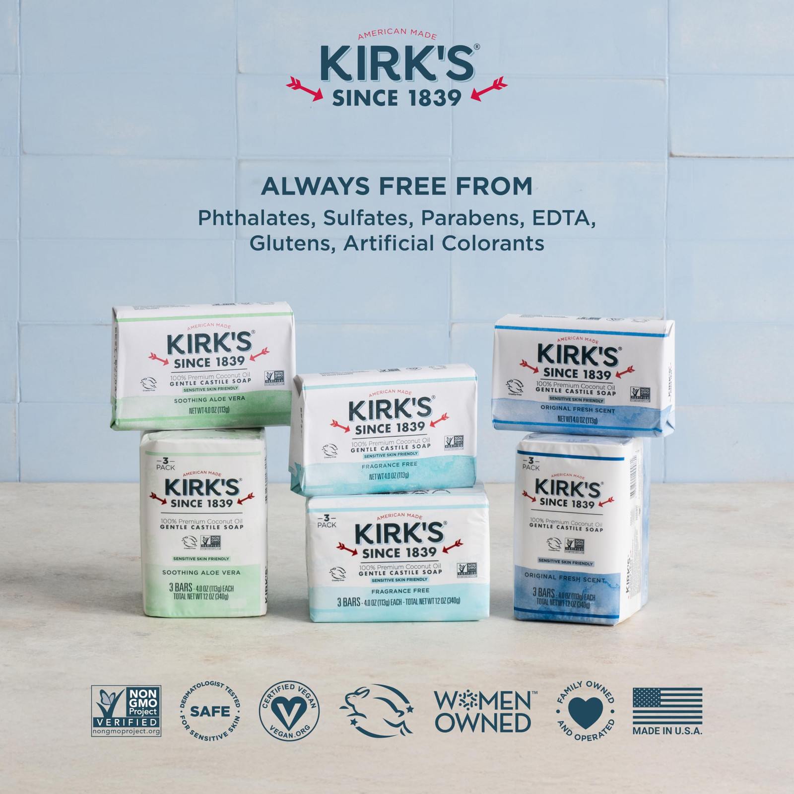 Kirk’s Gentle Castile Soap 4 Ounce Pack of 24 Vegan Coconut Oil Cleanser