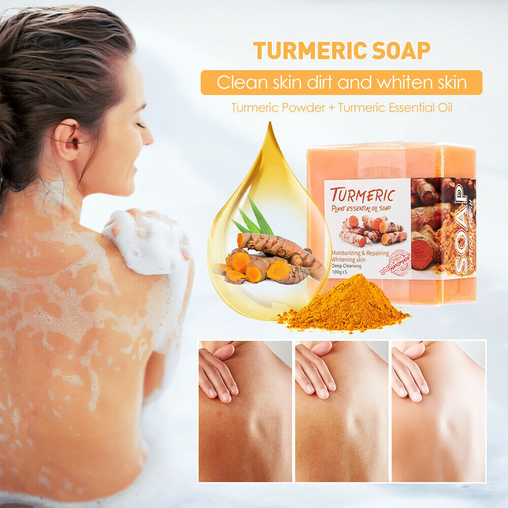 1/2PCS Tumeric Soap Ginger Anti-Acne Dark Spots Removal Body Whitening Soap Bar