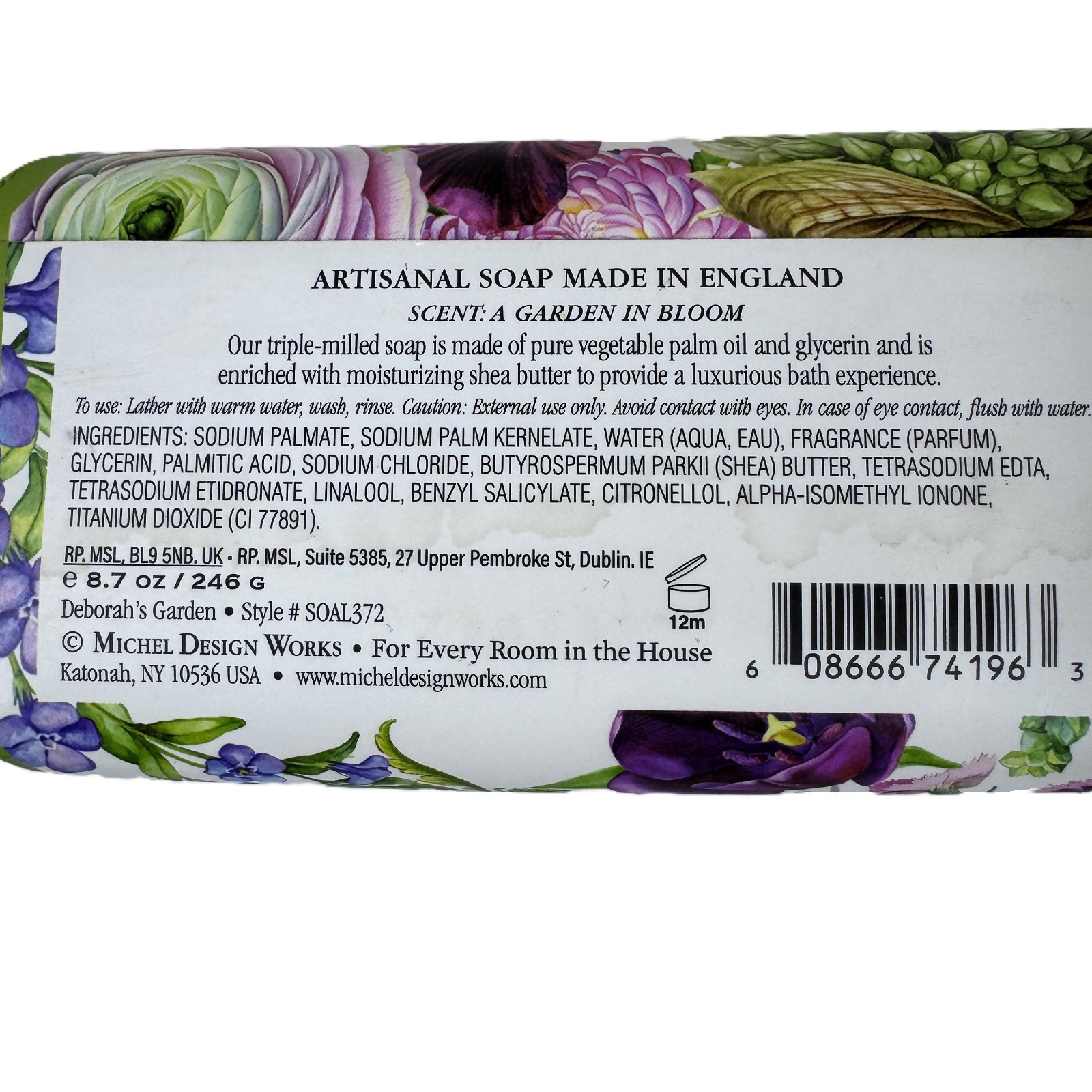Michel Design Works Deborahs Garden 8.7 oz Artisanal Bar Bath Soap Floral Sealed