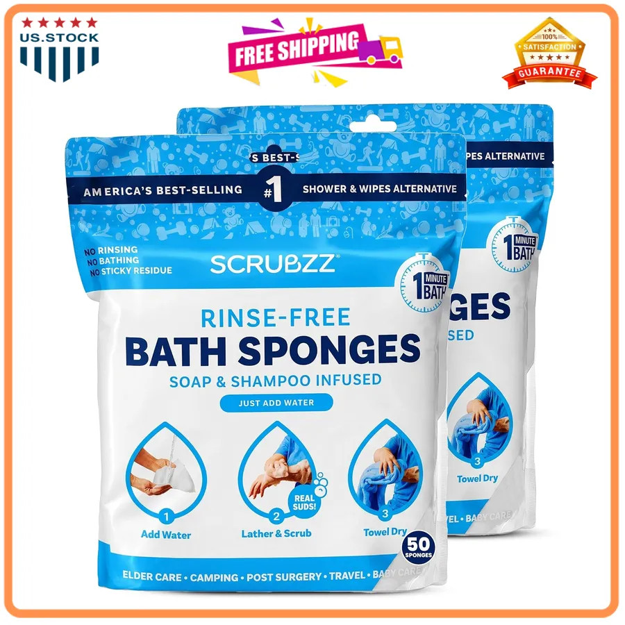 Scrubzz Disposable Rinse Free Bathing Wipes 25 Pack No Water Needed Shower Wipes
