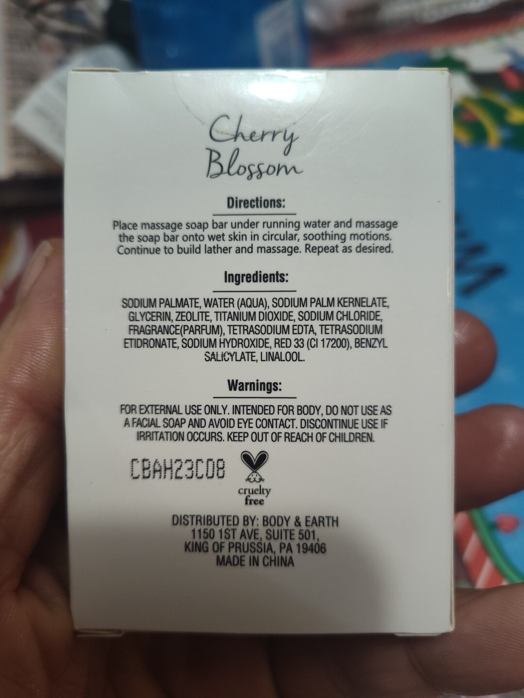 Body & Earth Jasmine, Honey & Cherry Blossom Soap 3.5OZ/100g Sealed Free Ship