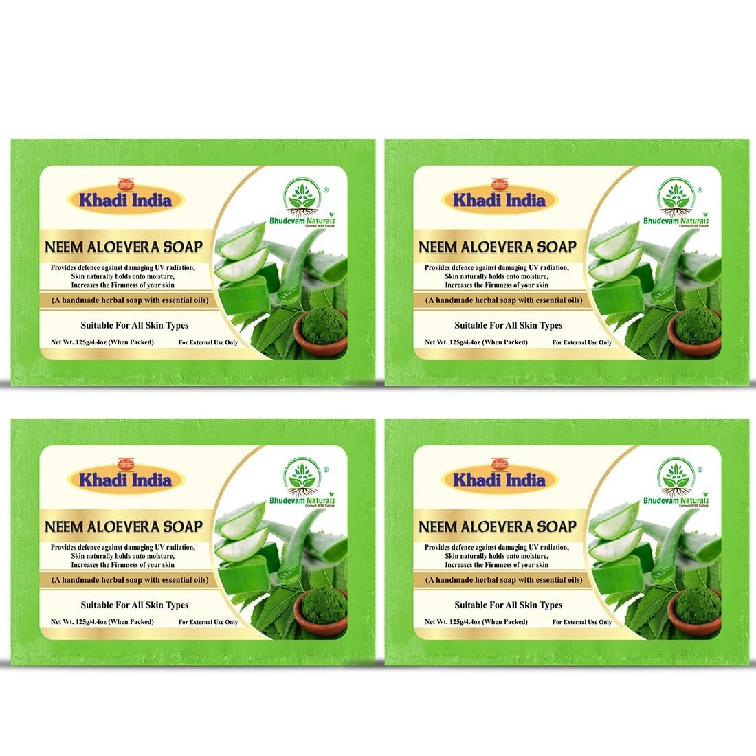 Khadi Neem Aloe Vera Soap Pack of 4 Handmade Herbal Bath Soap Natural Care