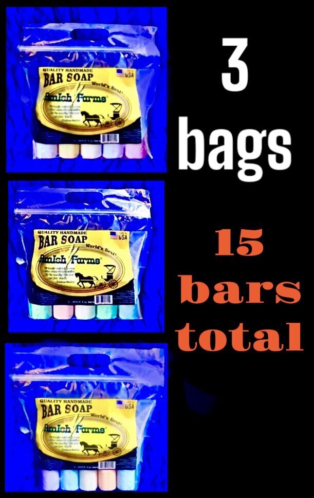 3 Pack (15 Bars) Amish Farm Worlds Best Quality Bar Soap each approx 3”x3”x1.25”