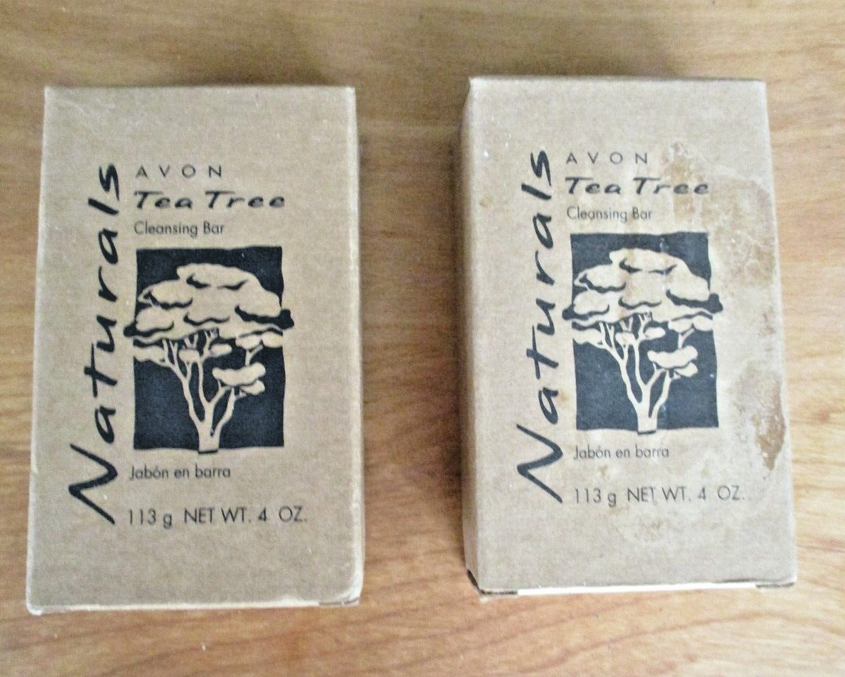(2) AVON Naturals TEA TREE Cleansing Bar Soap 4 oz / 113 g Vintage New NIB Rare