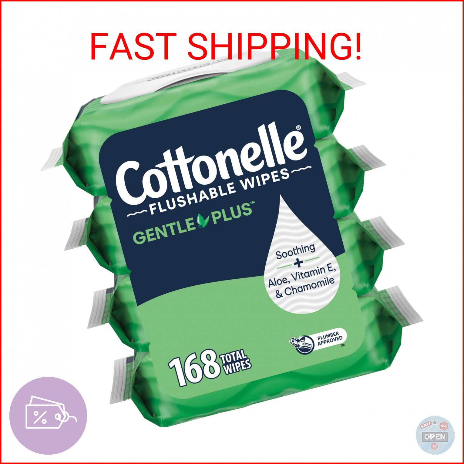 Cottonelle GentlePlus Flushable Wet Wipes with Aloe & Vitamin E, 4 Flip-Top Pack