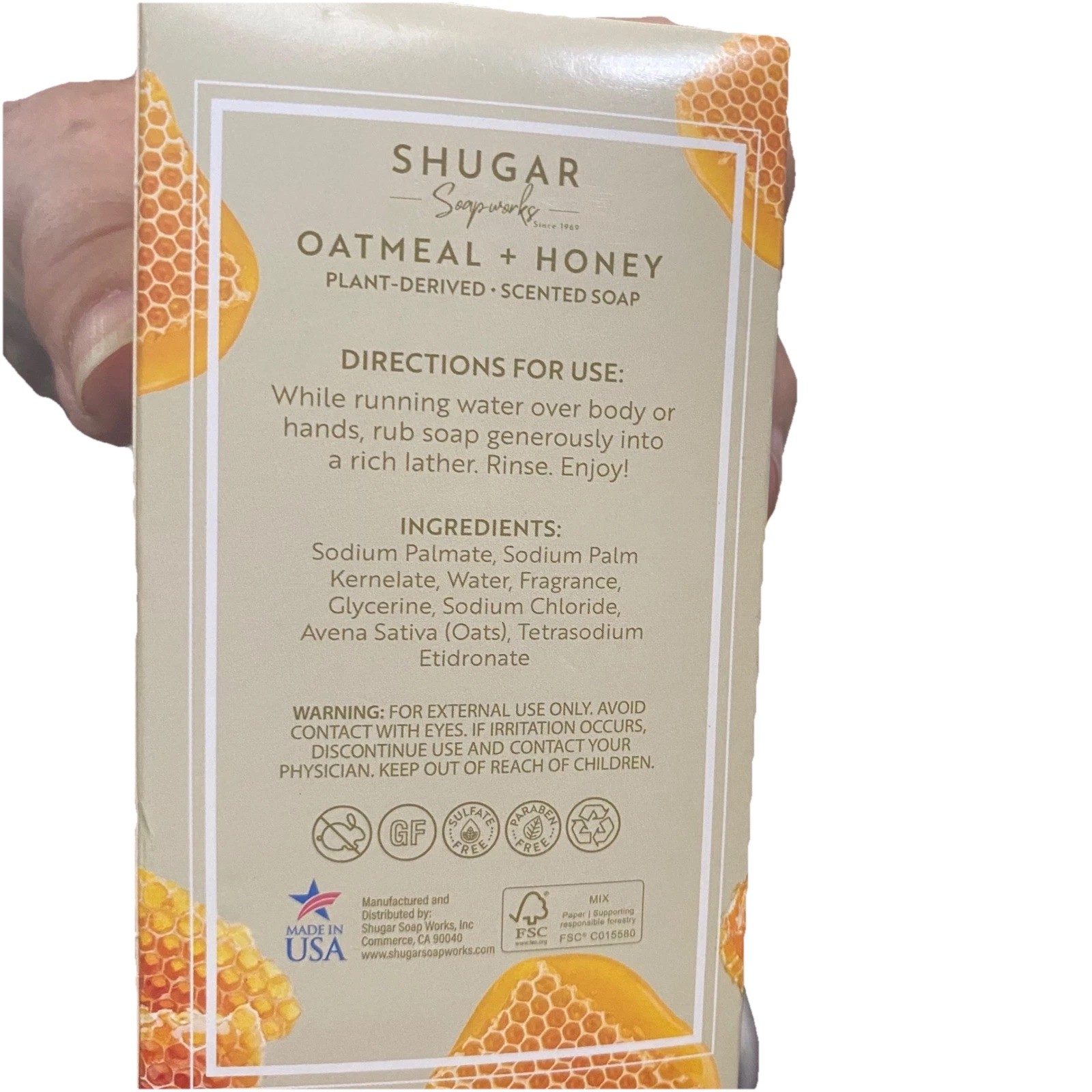 2X Shugar Soapworks Oatmeal + Honey Scented Soap Plant Derived 5oz Bar USA Made