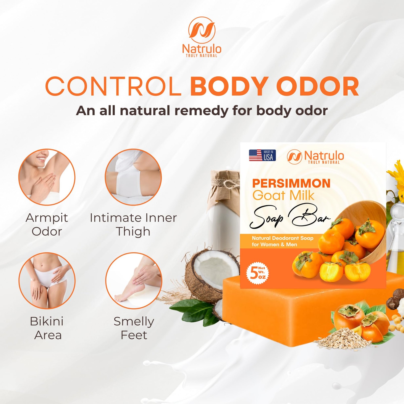 Persimmon Soap Bar for Body Odor Control – Purifying 5 Ounce (Pack of 1)