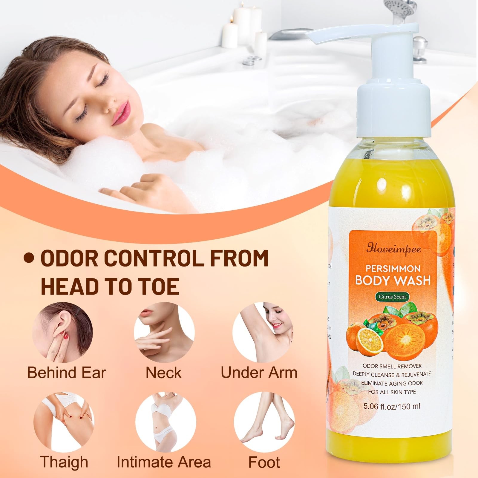 2 Pack Persimmon Body Wash Odor Eliminator, Deodorizing Persimmon Soap for Ol…