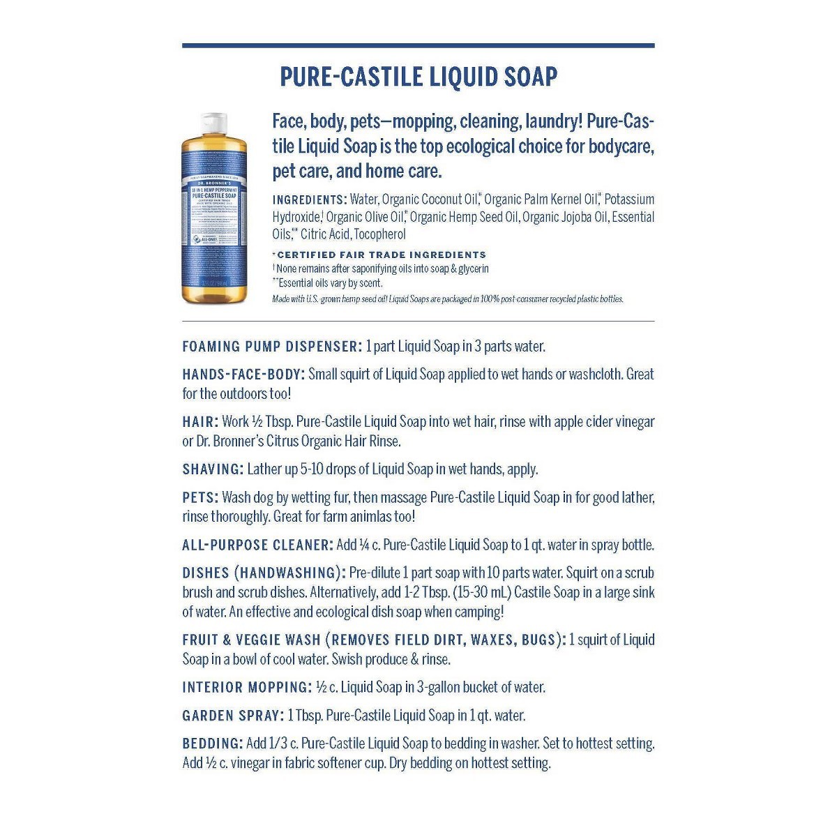 Dr. Bronner’s Magic Pure Castile Liquid Soap Bodywash – Eucalyptus – 16 fl oz