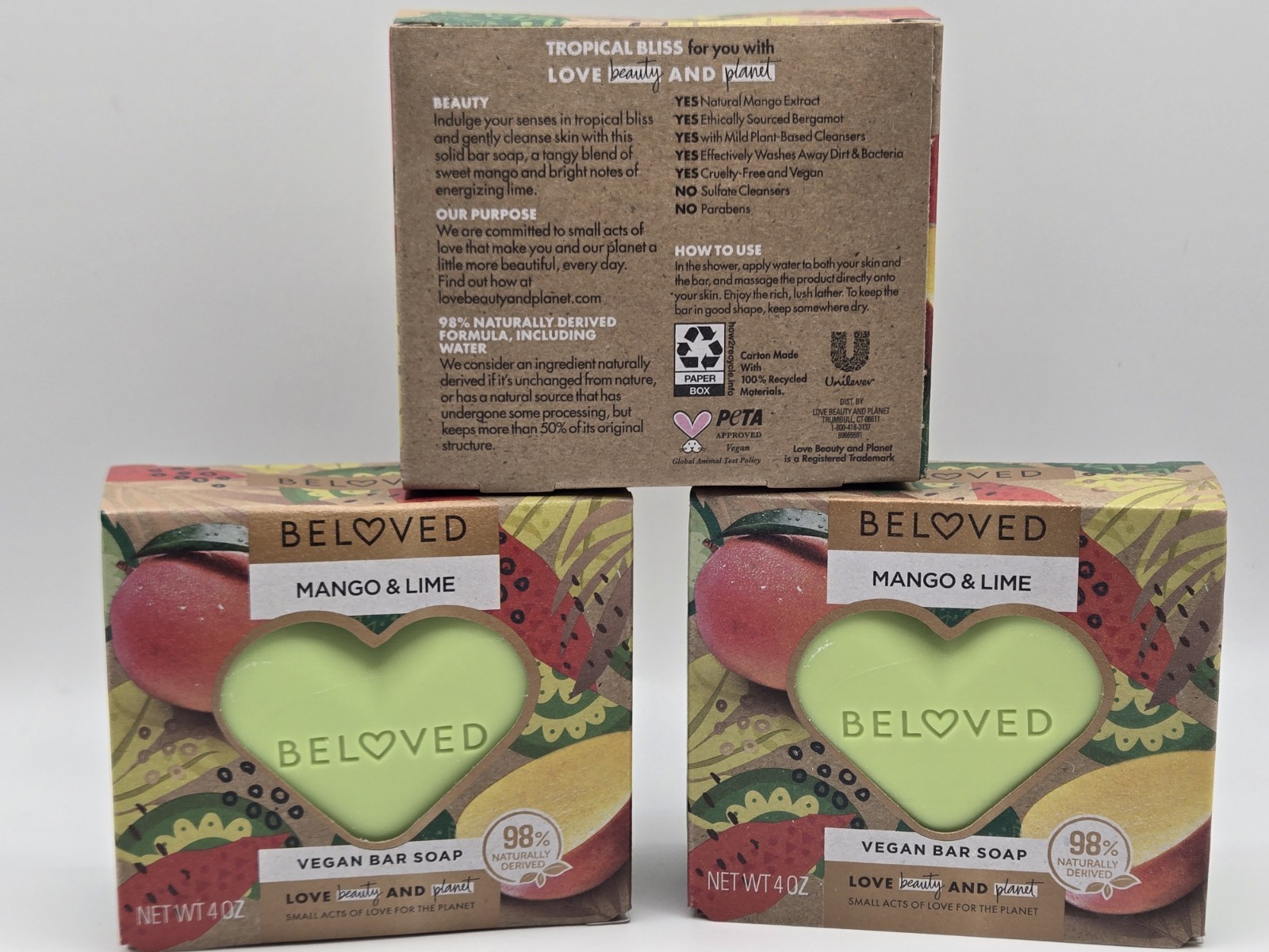 All Natural – Beloved Vegan Soap Bar -Mango & Lime- Love Beauty & Planet -3 Pack