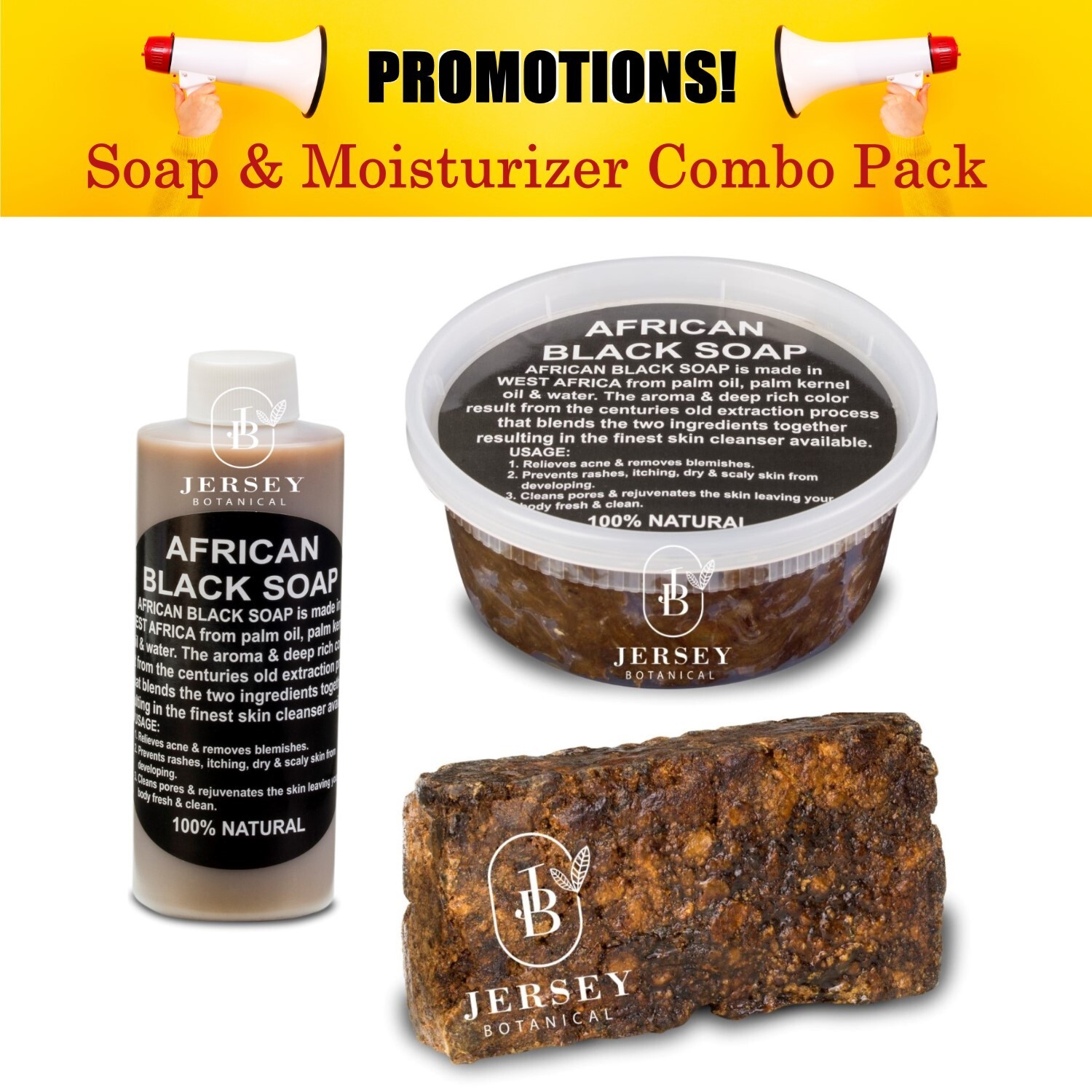 Raw African Black Soap 8 oz. Liquid, Bar, Paste TRIO PACK Natural Organic Pure