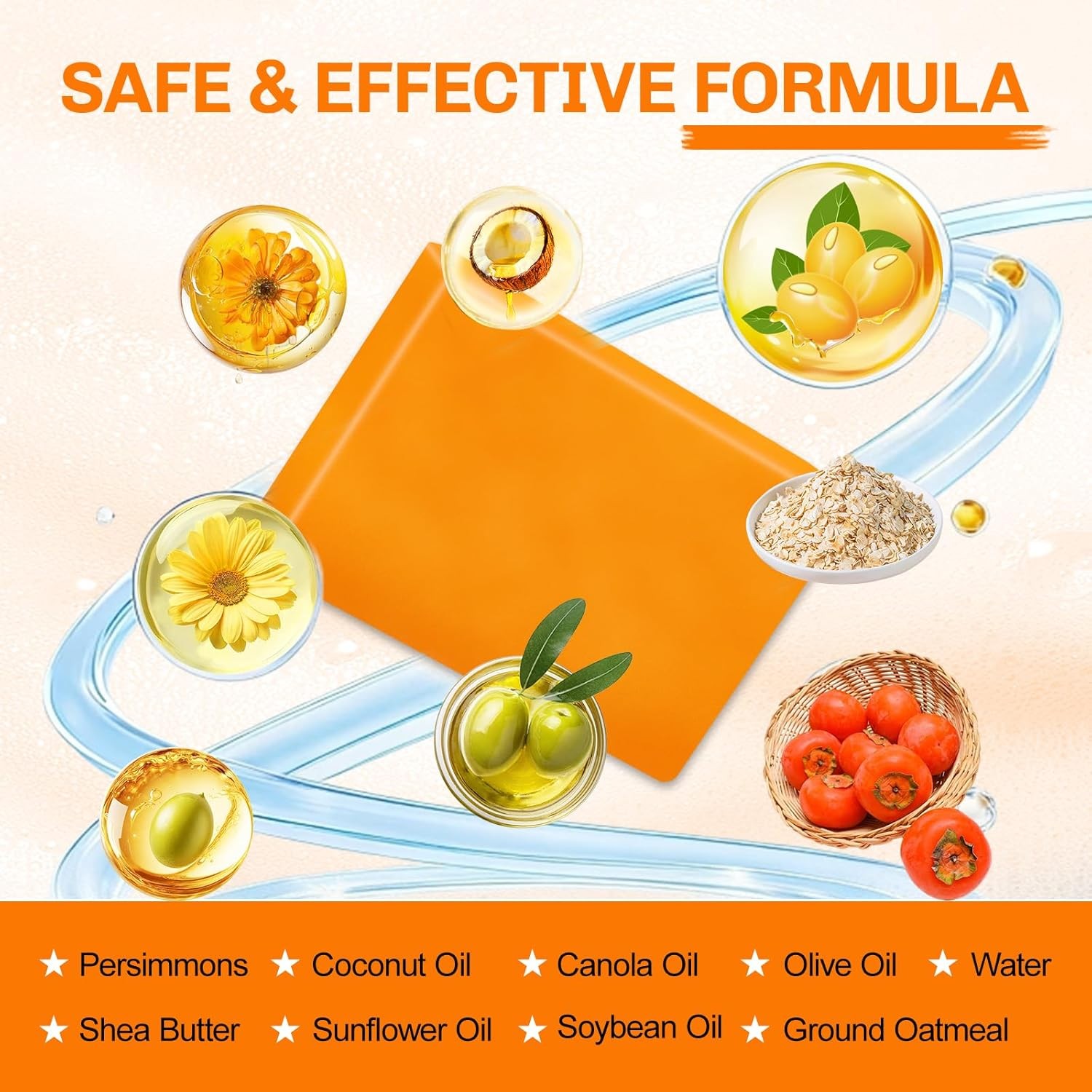 5 PCS Persimmon Soap Bar for Body Odor Control, Natural Deodorant Body Bar Soap