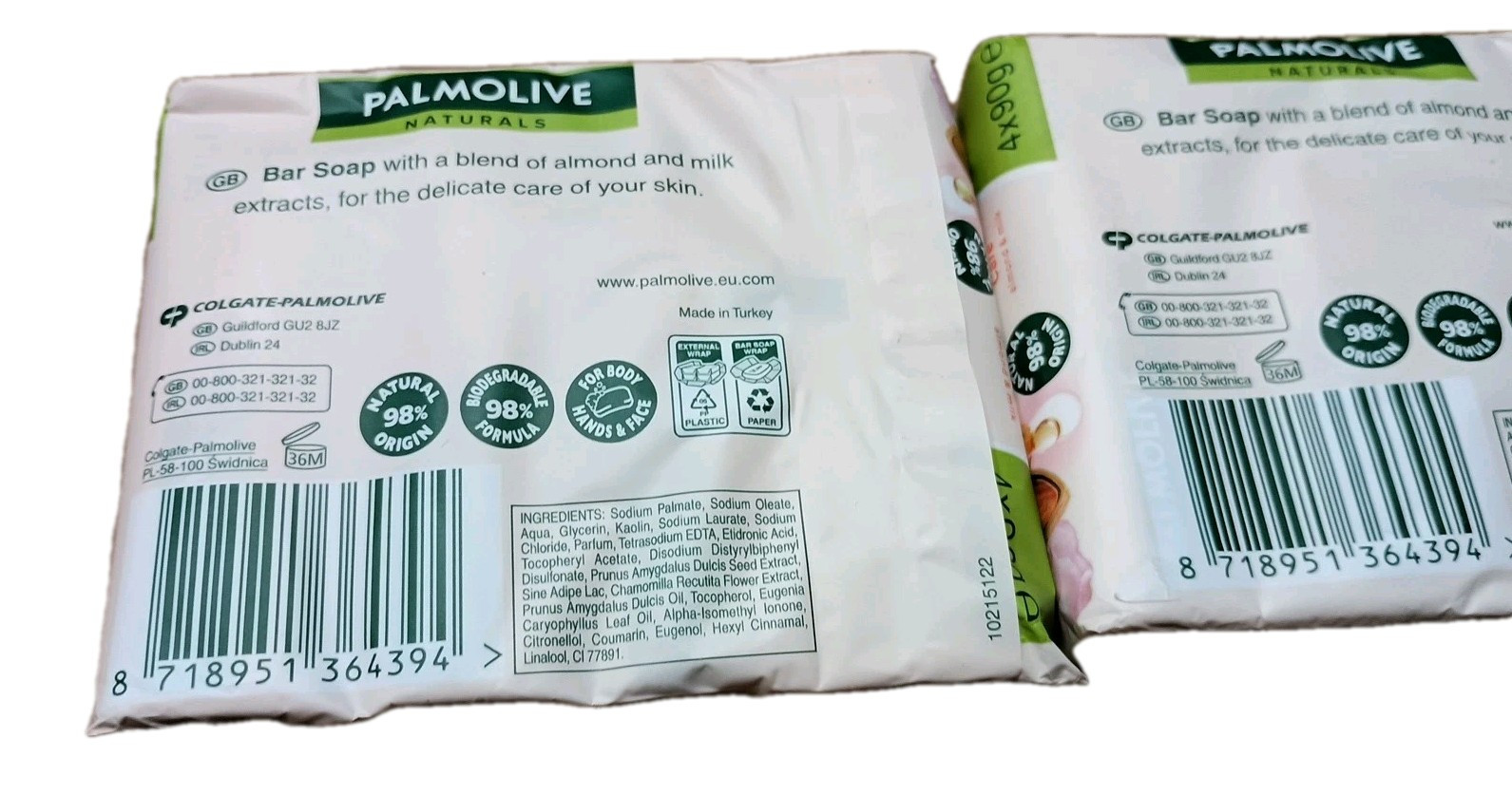 Palmolive Bar Soap Natural Delicate Care Almond & Milk 4 bars Multipack Lot of 2