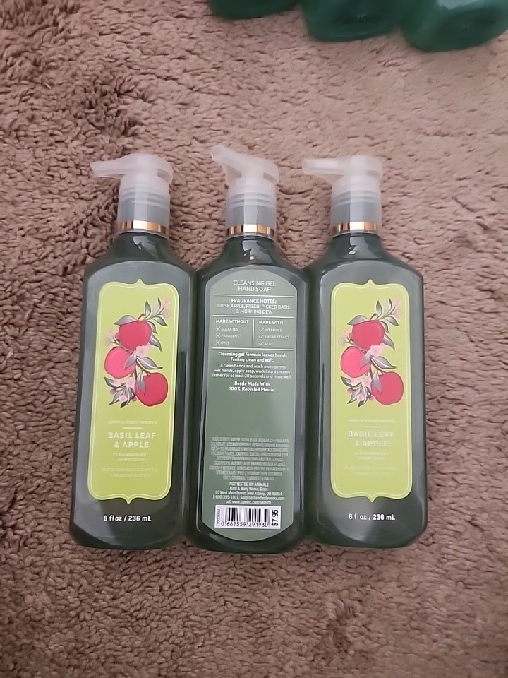 3X Bath & Body Works BASIL LEAF APPLE Cleansing Gel Hand Soap 8.0 oz