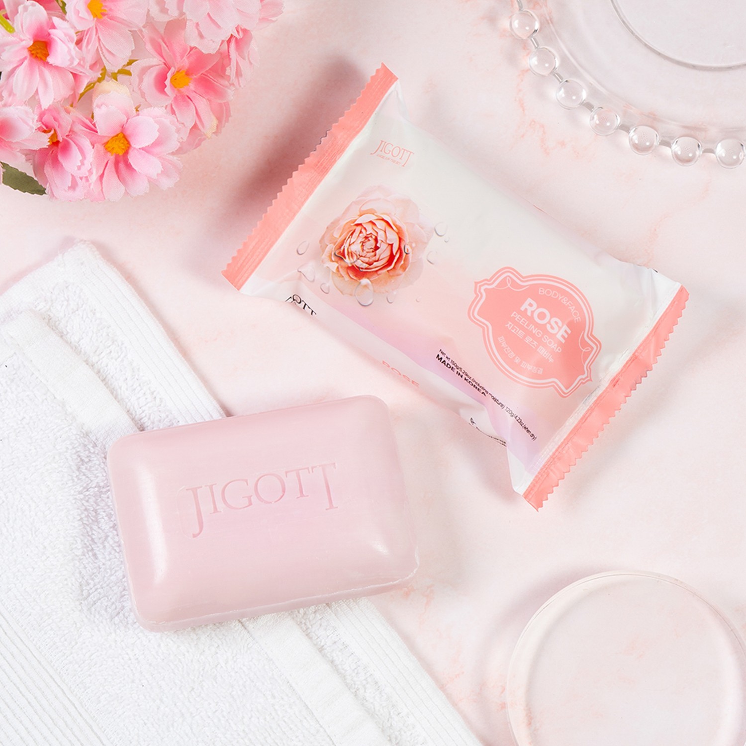 Jigott Rose Peeling Soap 100g 2 Pack – Exfoliating K Beauty Bar