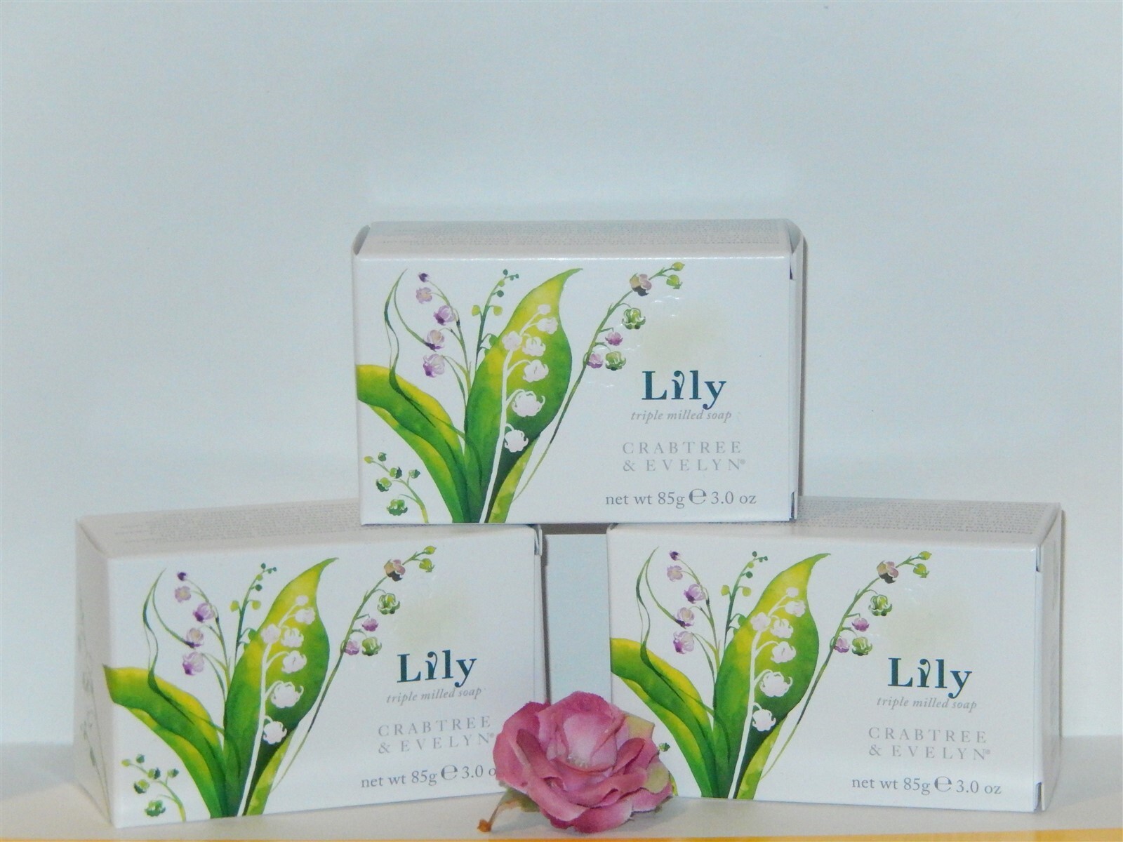 3 Crabtree & Evelyn LILY of the VALLEY Triple Milled Bar Soaps 3.0 oz ea NIB