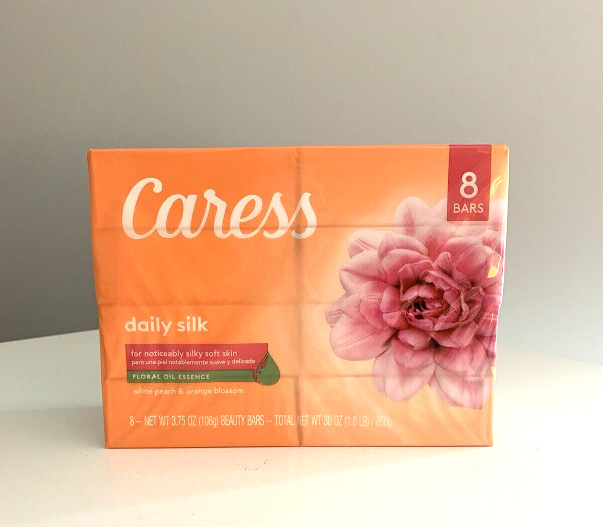 Caress Daily Silk Beauty Bar Soap White Peach & Orange Blossom 8 Bars Total