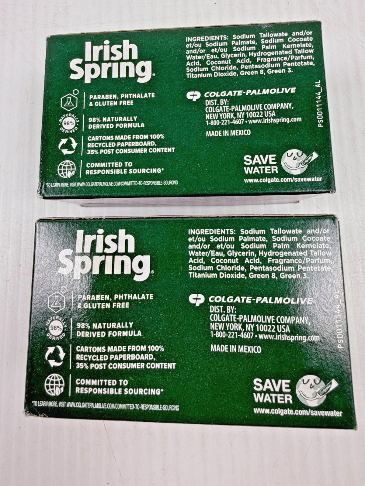 2 Boxes of NEW VINTAGE Irish Spring Original Deodorant Soap 3.7oz No Linseed Oil