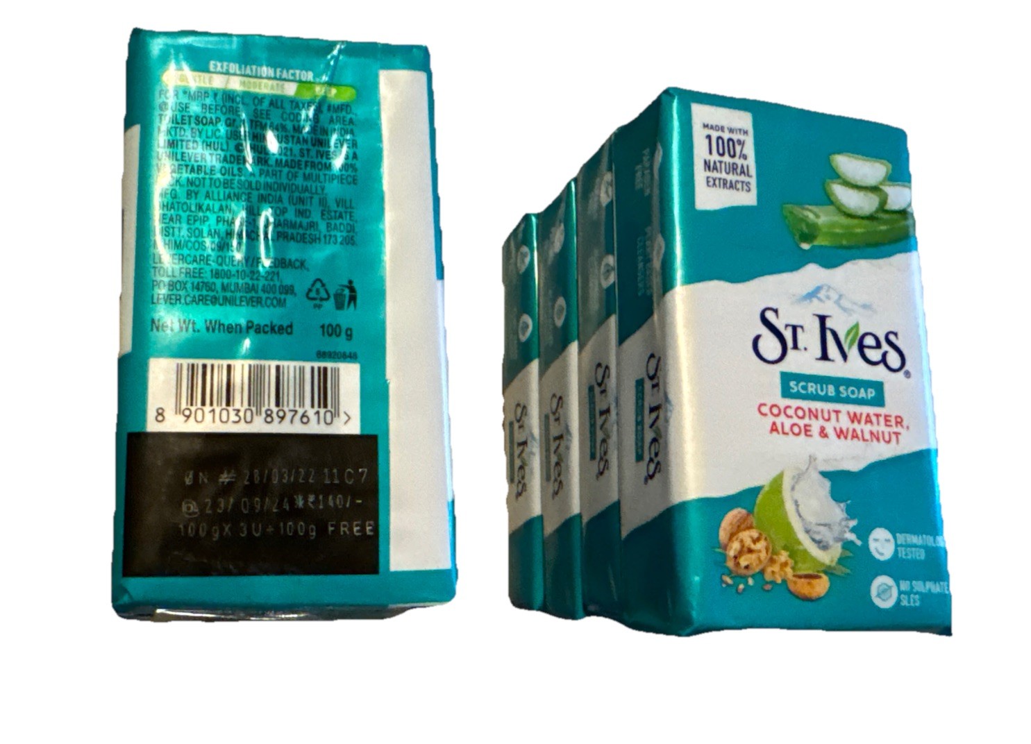 St. Ives’ Scrub Bar Soap with Coconut Water, Aloe, and Walnut 2 (4 Pack) 8 Bars