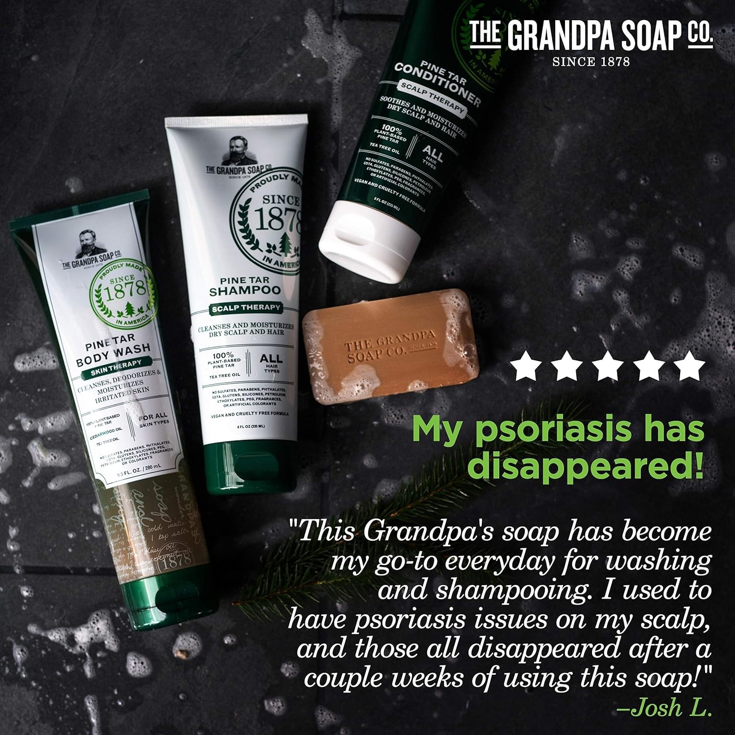 Pine Tar Bar Soap – 3-in-1 Natural Cleanser, Deodorizer & Moisturizer – 4.25 Oz