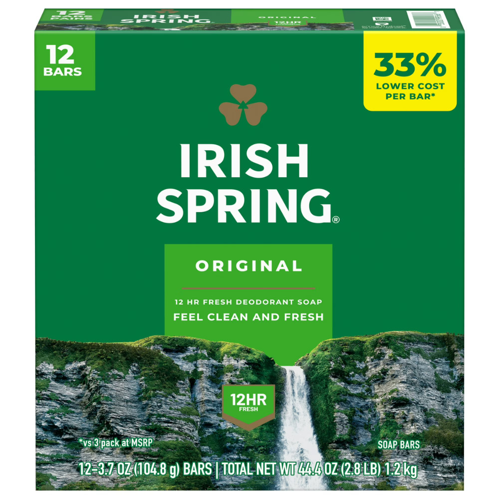 Irish Spring Original Clean Men’s Bar Soap, 3.7 Oz, 12 Count, 4 Pack, Total 48Ct