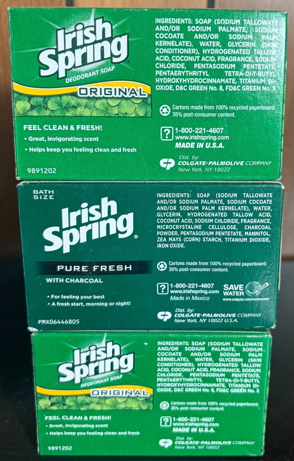 Irish Spring 3.7 oz Bar Soap 2 Original and 1 Pure Fresh *DISCONTINUED* NIB