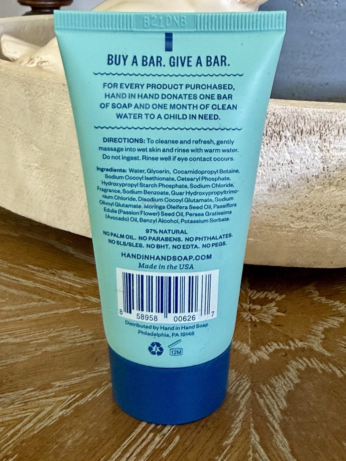 Hand in Hand Sustainable Suds Fragrance-Free Bar Soap, Vegan Palm Oil-Free 5 oz