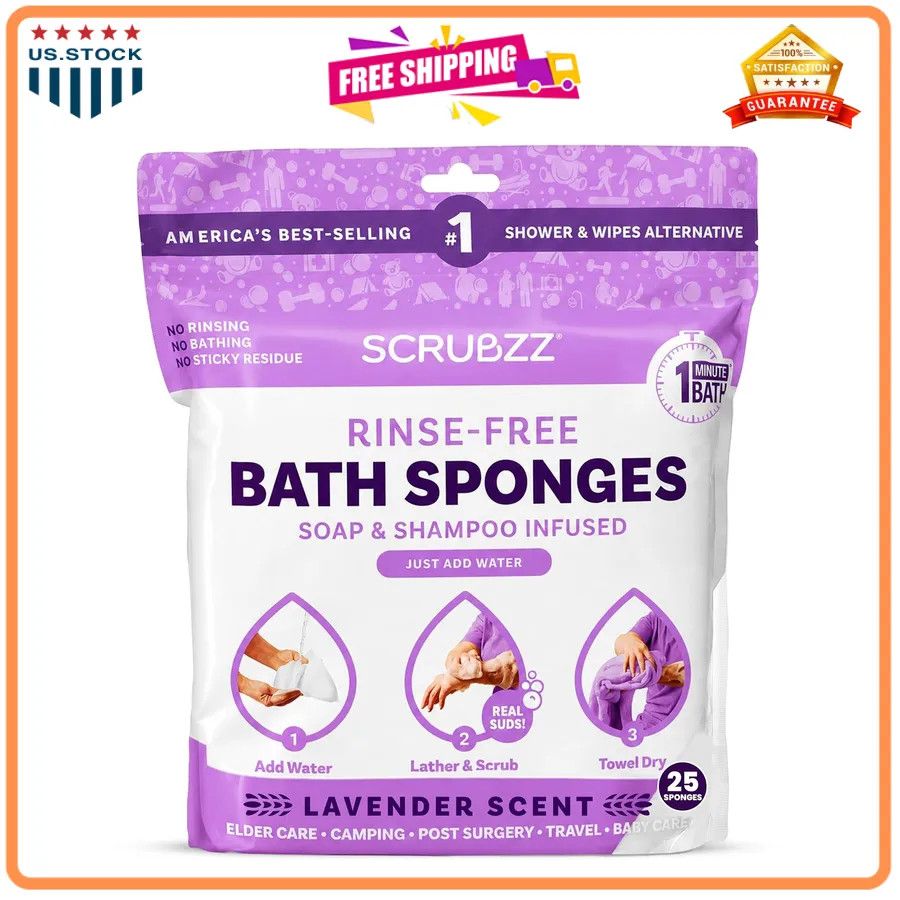 Scrubzz Disposable Rinse Free Bathing Wipes 25 Pack No Water Needed Shower Wipes