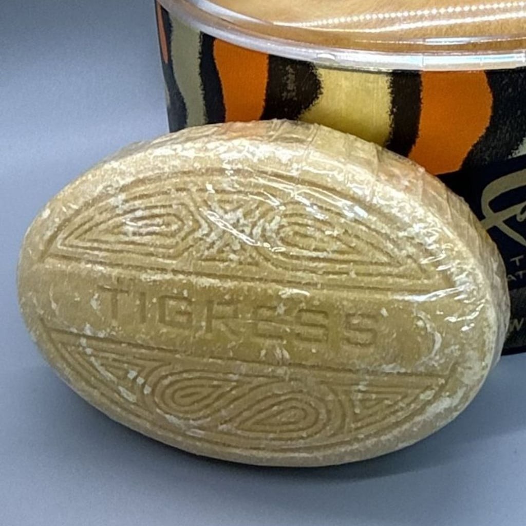 NOS Faberge Tigress Bath Powder, Original Puff & Savon Tigress Soap Set New Vtg