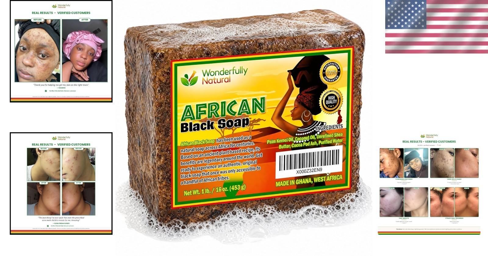 Organic African Black Soap Bar for Acne & Dark Spots – 16 oz | & Natural