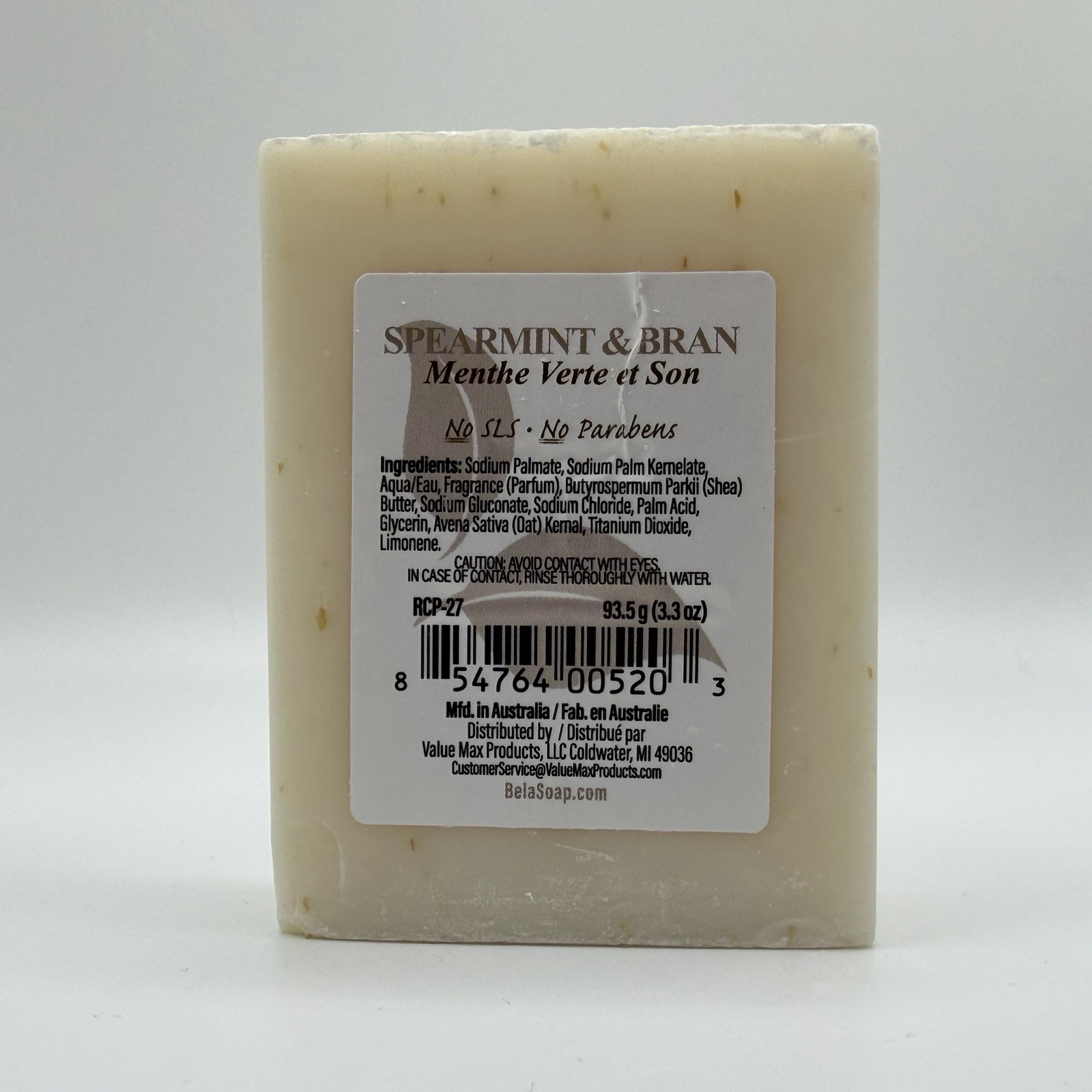 Bela Spearmint & Bran Pure Full Natural Moisturizing Soap Bar3.4oz Australia New