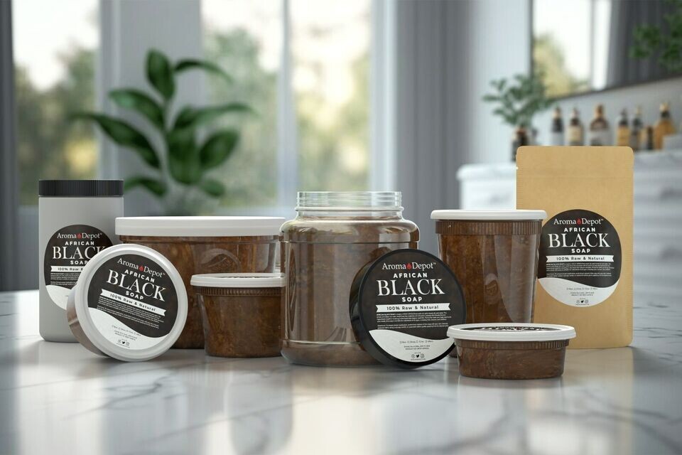 Raw African Black Soap Paste 8 oz. WHOLESALE Natural Wash Face Body Hair 6 PACK