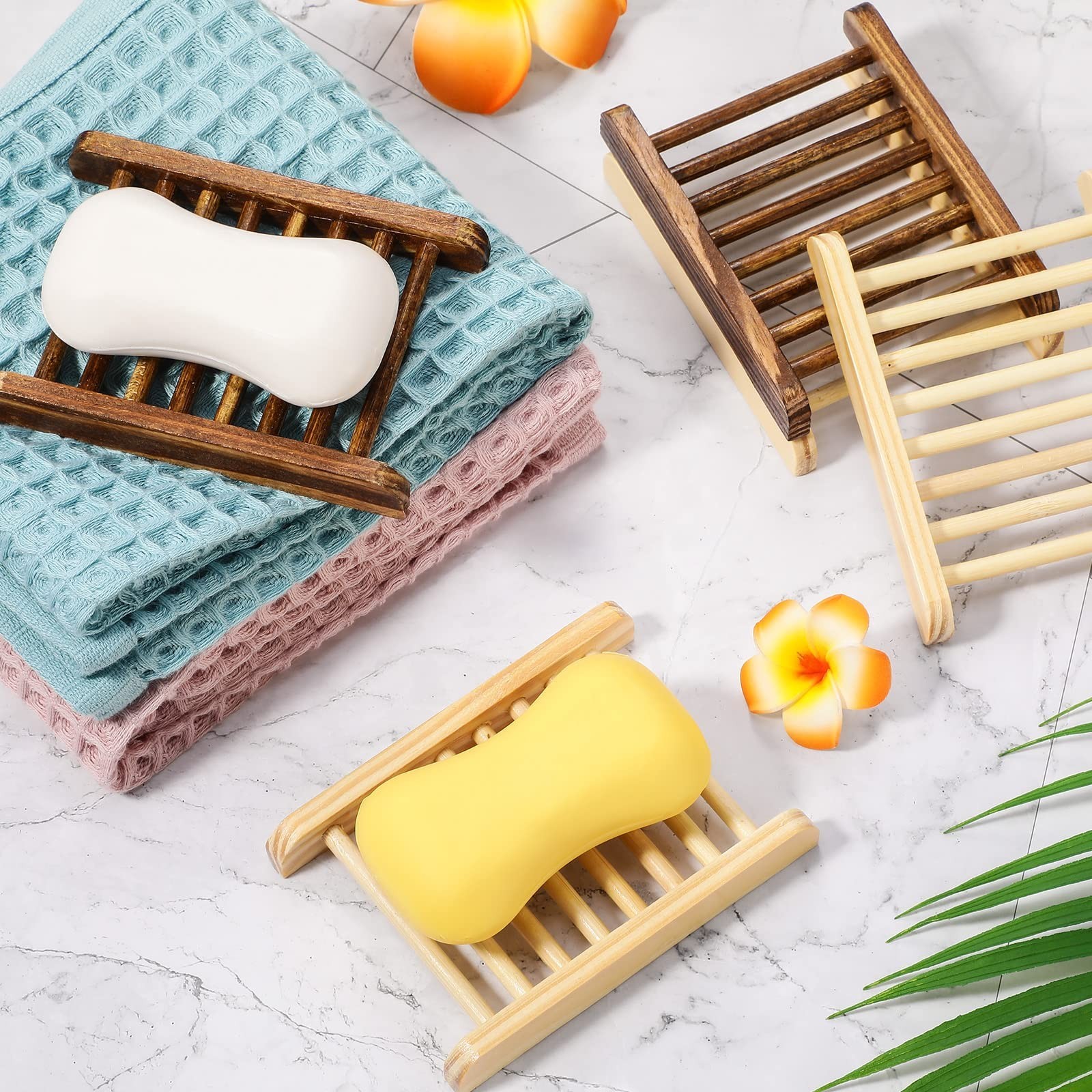 Sawysine 50 Pcs Home Bamboo Wood Soap Holder Bulk Bathroom Wooden Soap Dish T…