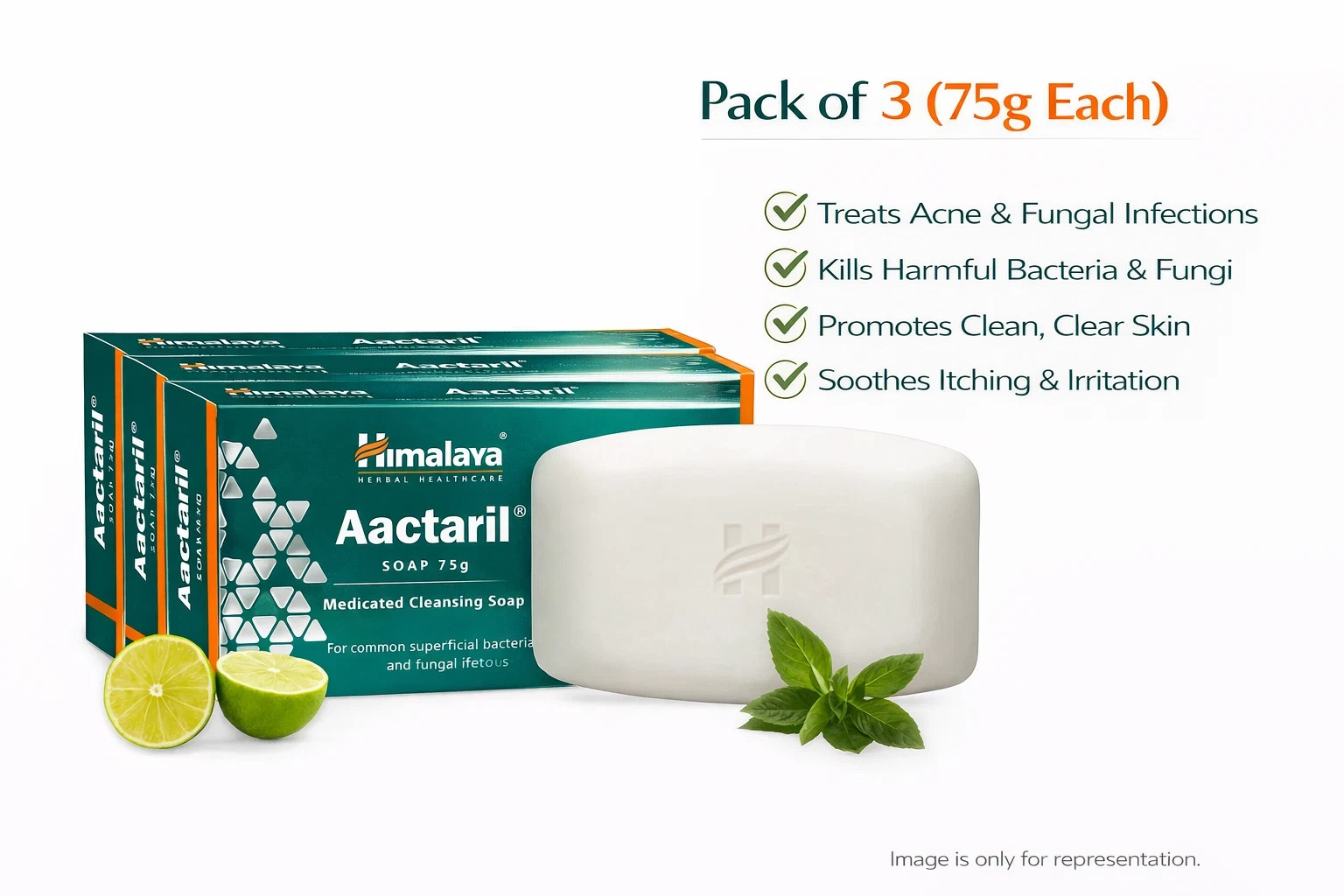 Himalaya Aactaril Soap Herbal Cleansing Care 75g x3 Pack Skin Hygiene free ship