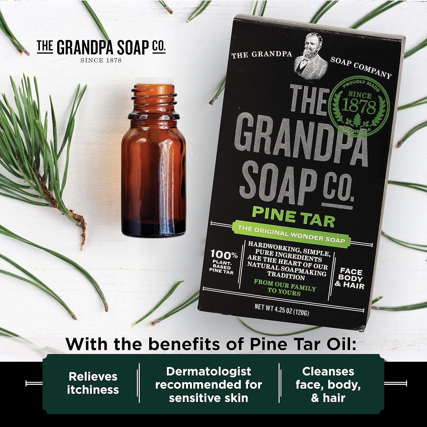 Pine Tar Bar Soap – 3-in-1 Natural Cleanser, Deodorizer & Moisturizer – 4.25 Oz
