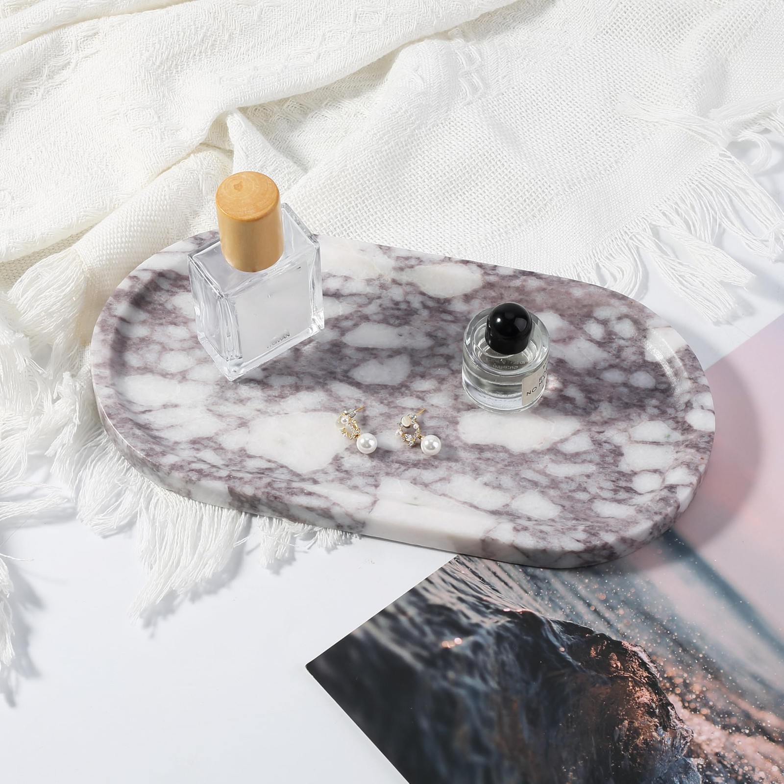 Koville Real Luxurious Natural Marble Vanity Tray, 10″x5″ Calacatta Viola Marble