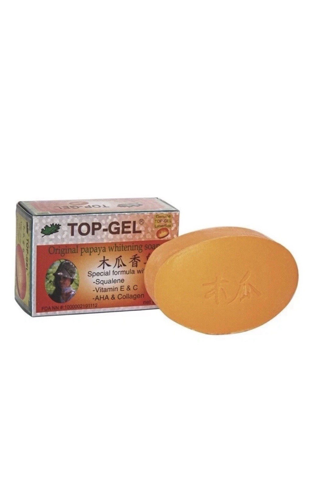 TOP-GEL Original Papaya Whitening Soap Bar w/ Squalene Vitamins E C AHA 145g