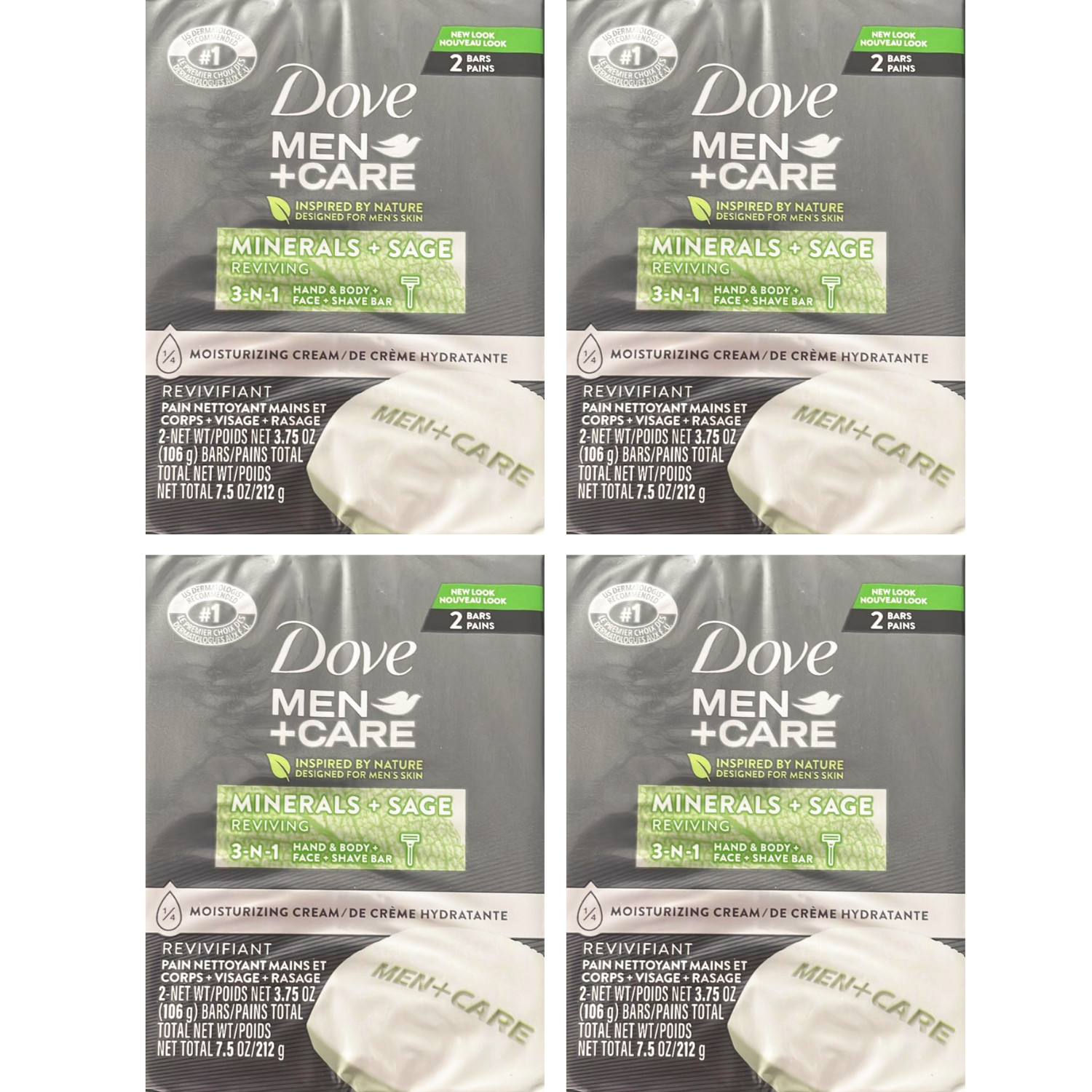 Dove Men +Care Mineral & Sage Reviving 3-in-1 Soap Bar 4-Pk (8 Bars)