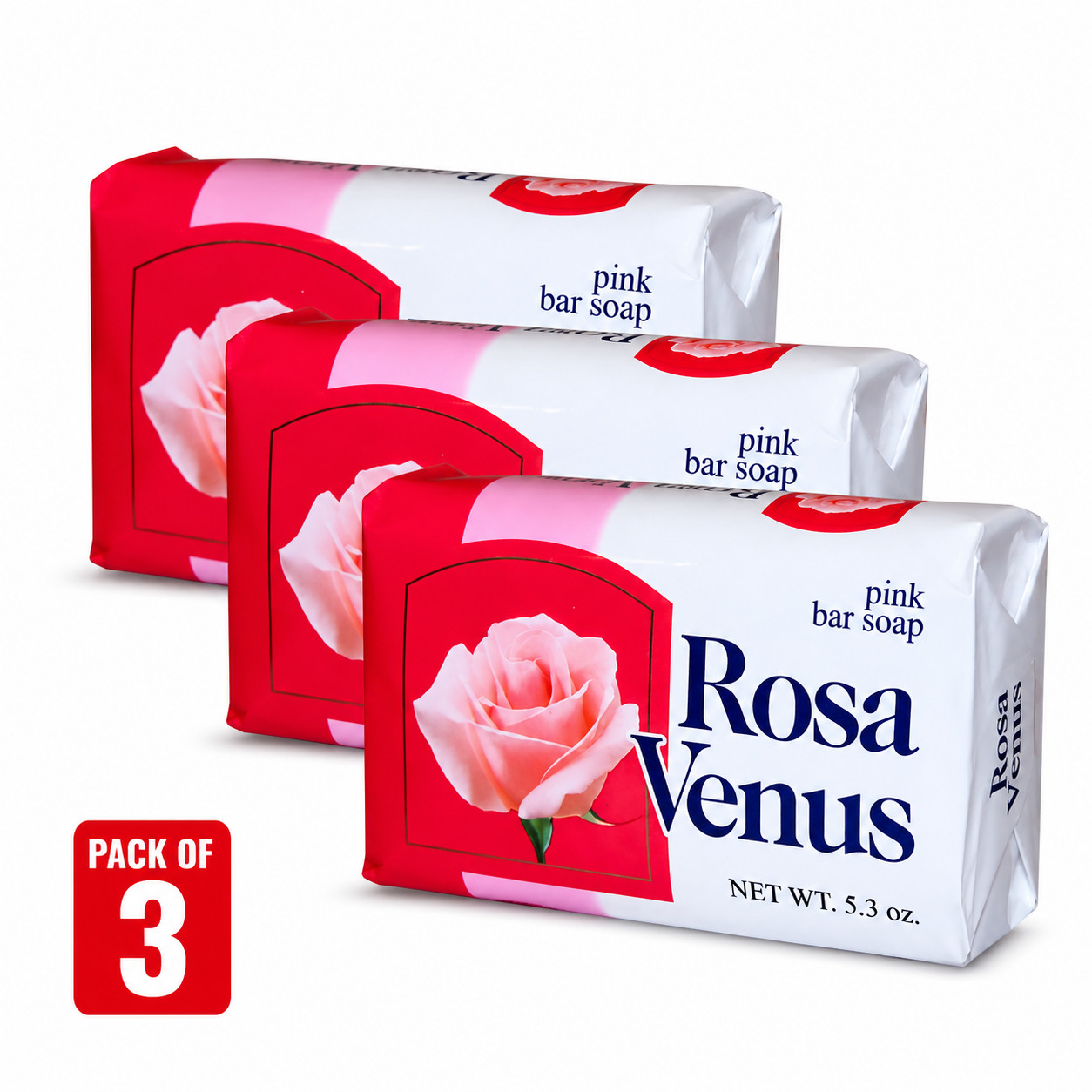 Rosa Venus Pink Bar Soap 5.3 oz Pack of 3 Gentle Cleansing Rose Scent