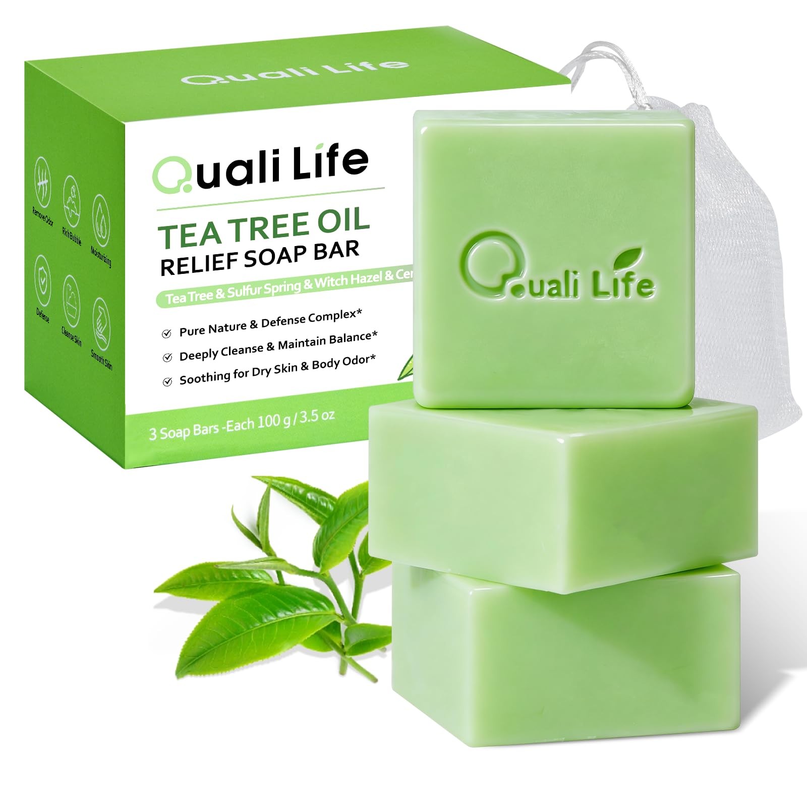 QualiLife Tea Tree Soap, Soap Bar for Face & 3.5 Ounce (Pack of 3)