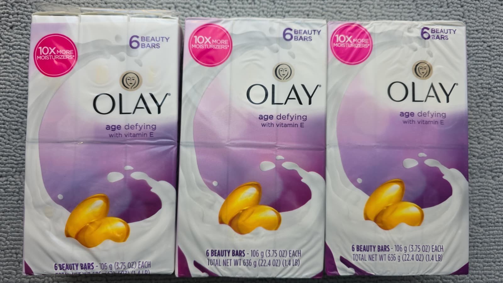18 Bars OLAY Age Defying w/ Vitamin E Beauty Bar Soap 3 Packs of 6 PLAStiC RIP