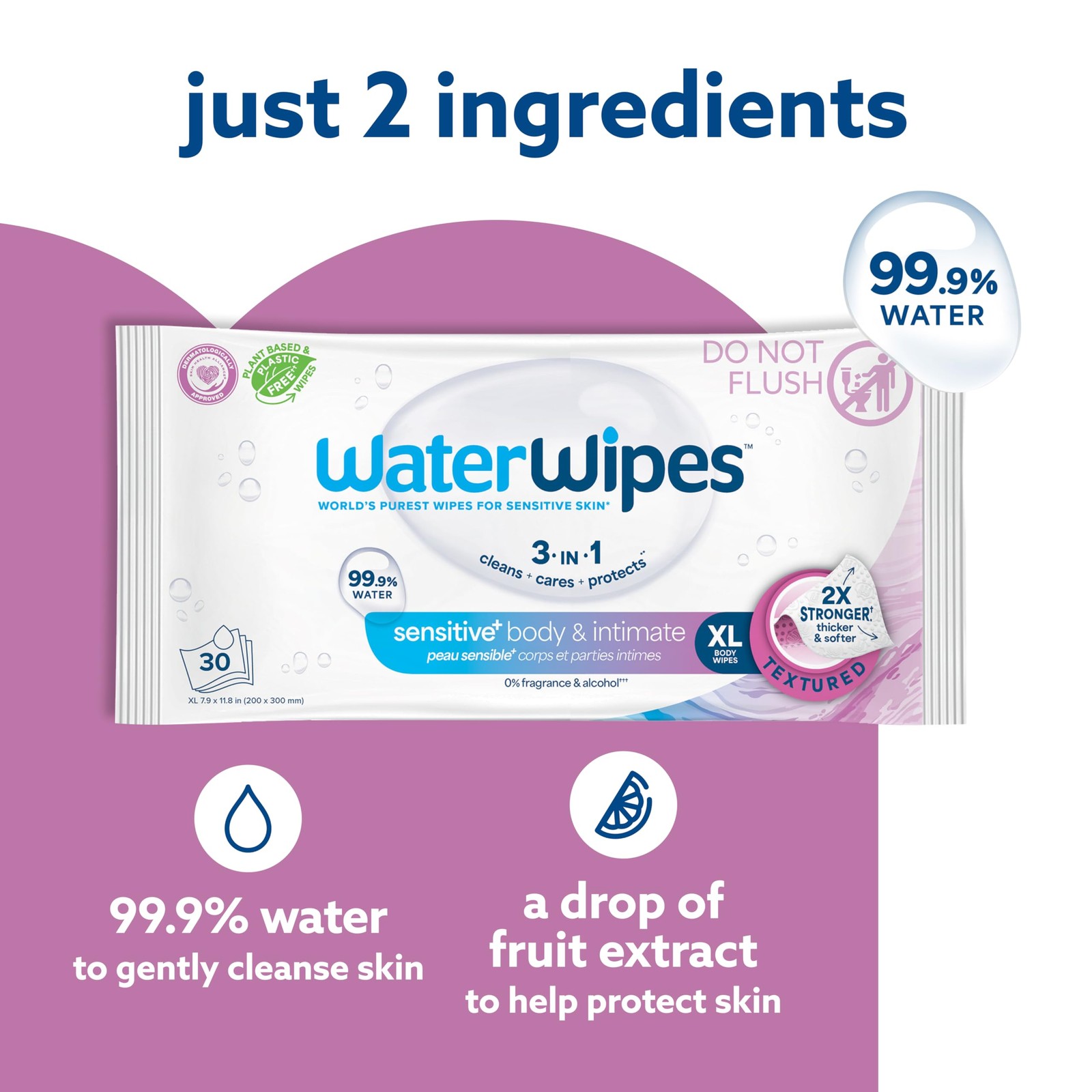 WaterWipes Sensitive Whole Body Wipes XL Textured Incontinence Care 90ct