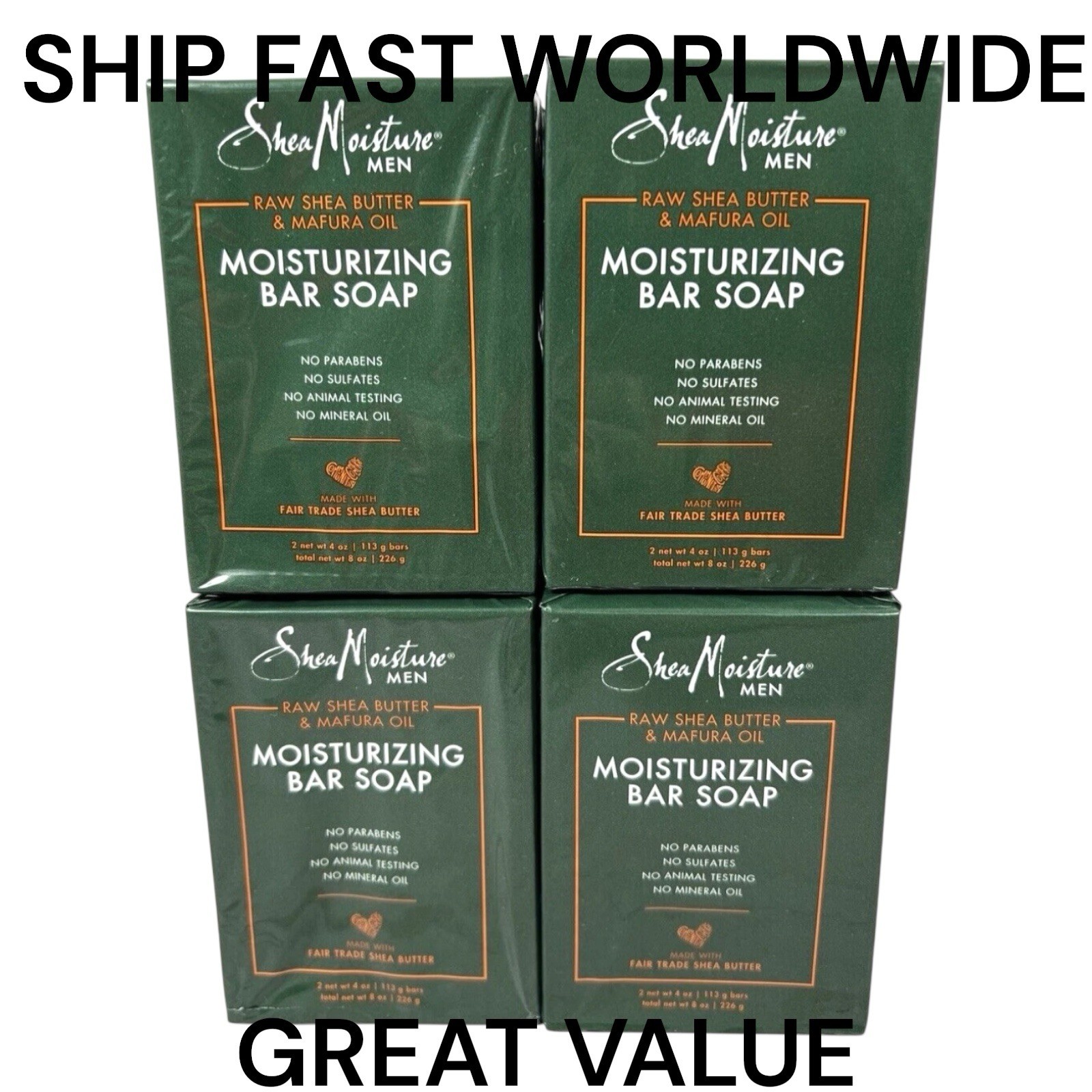 (4) Men Moisturizing Bar Soap Raw Shea Butter & Mafura Oil, 2 Bars, 4 oz (113 g)
