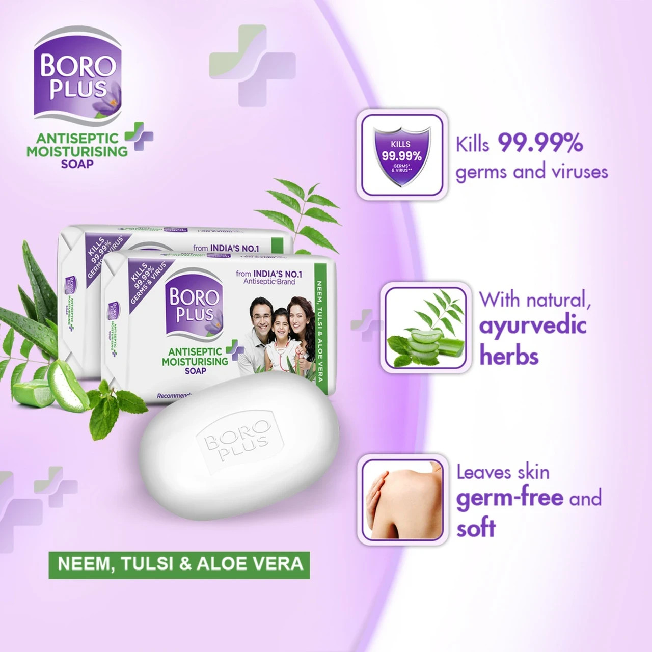 BOROPLUS Antiseptic Plus Moisturising Soap-Neem, Tulsi and Aloe Vera (6 x 125g)