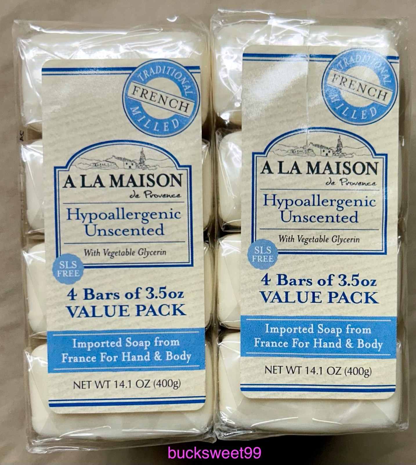 A La MAISON Hypoallergenic Unscented Bar Soap – 3.5 oz. each – 8 BARS TOTAL